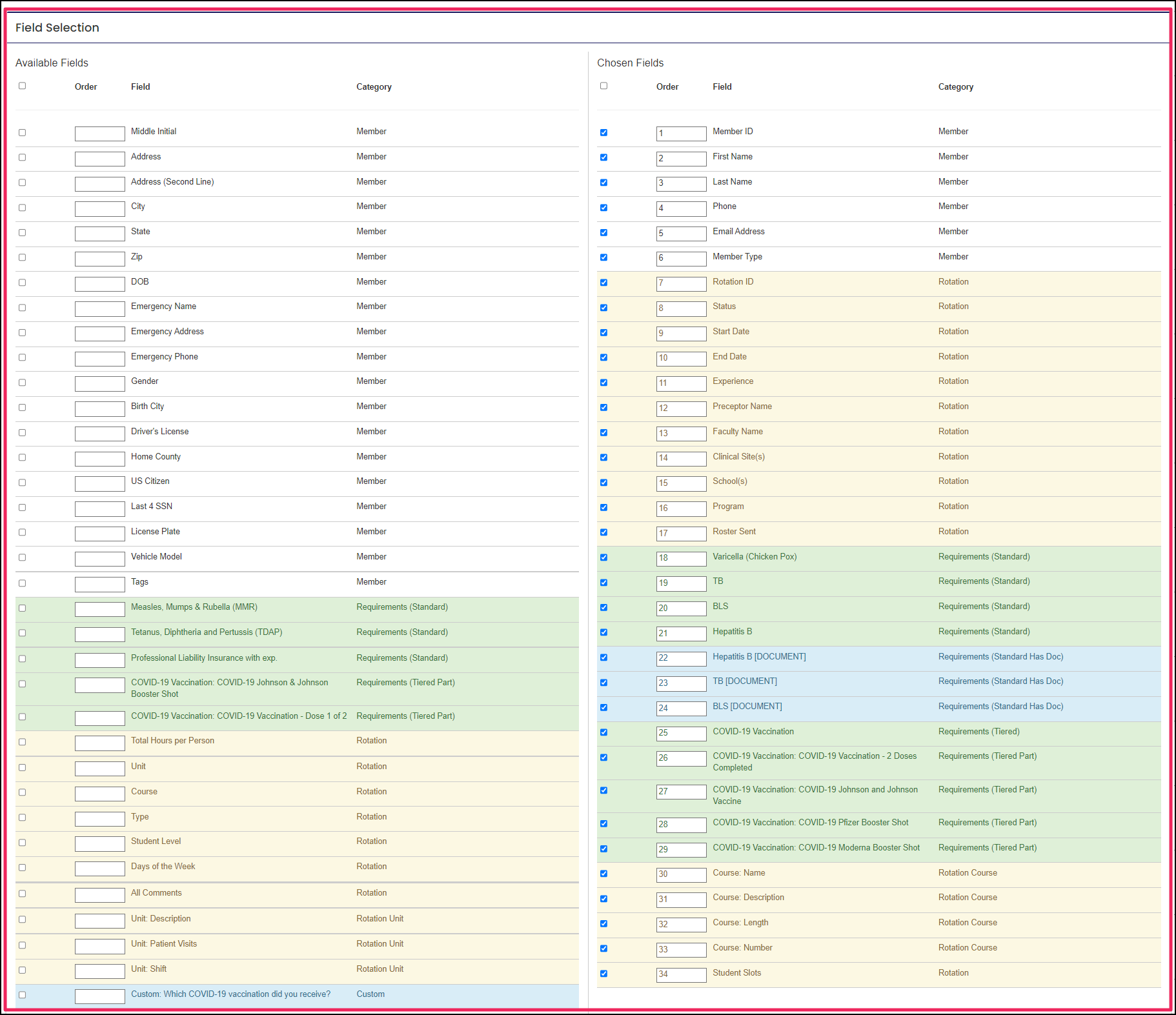 Create custom Field Selection section example.