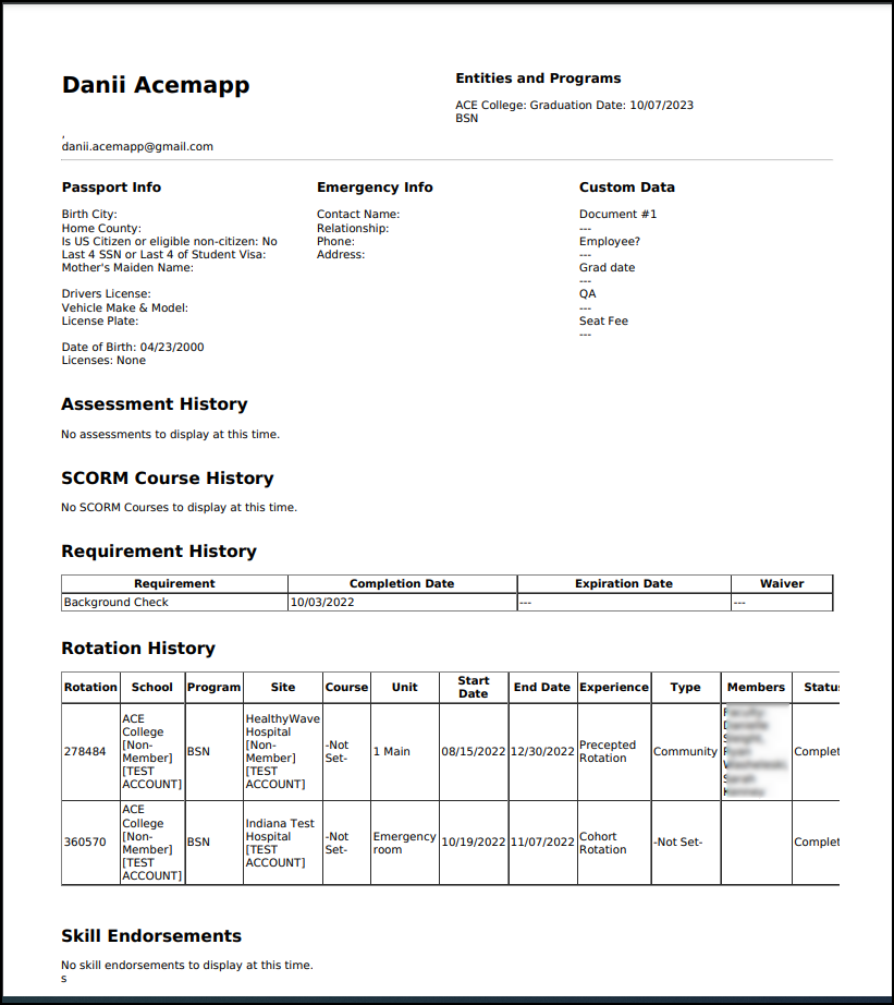 Viewing the members example transcript.