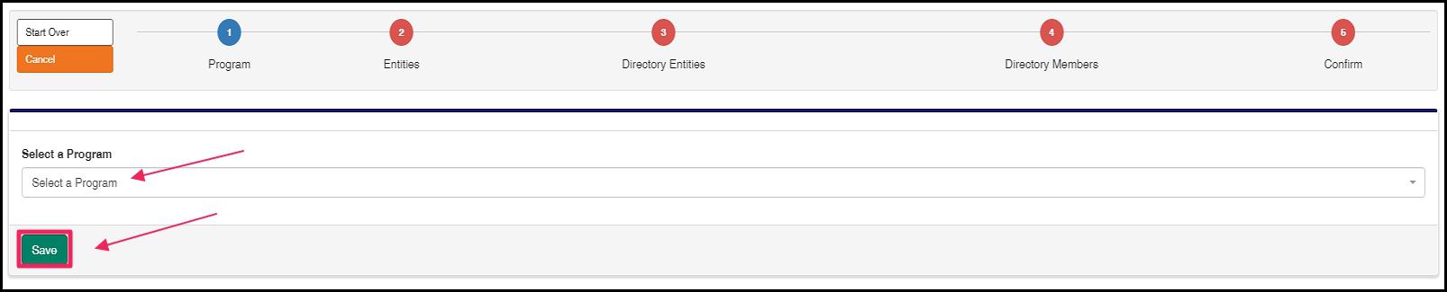 Create Personal Schedule form highlighting Select a Program selector and the Save button.