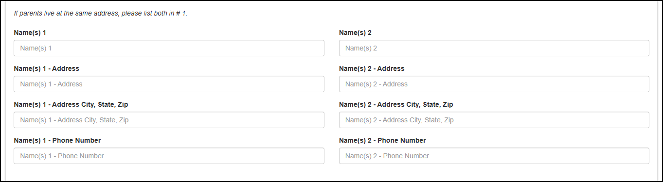 Parent information on the form