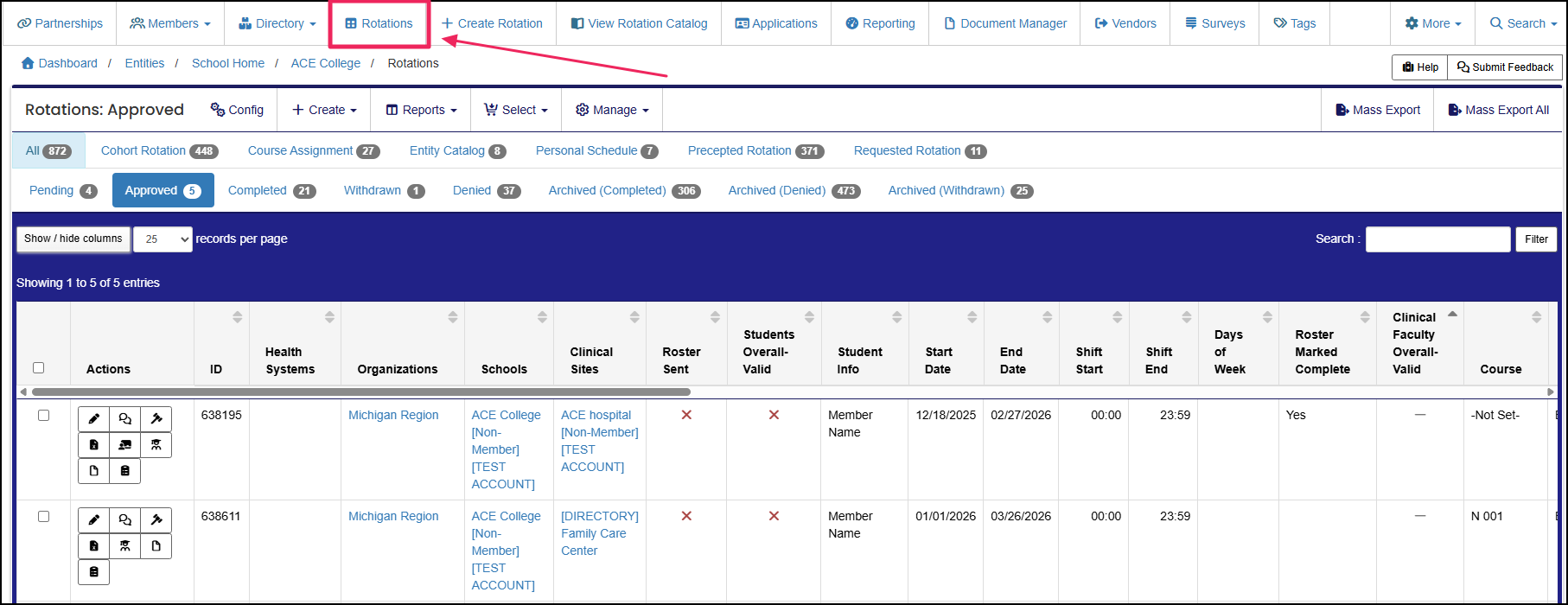 Rotation tab to open Rotation table