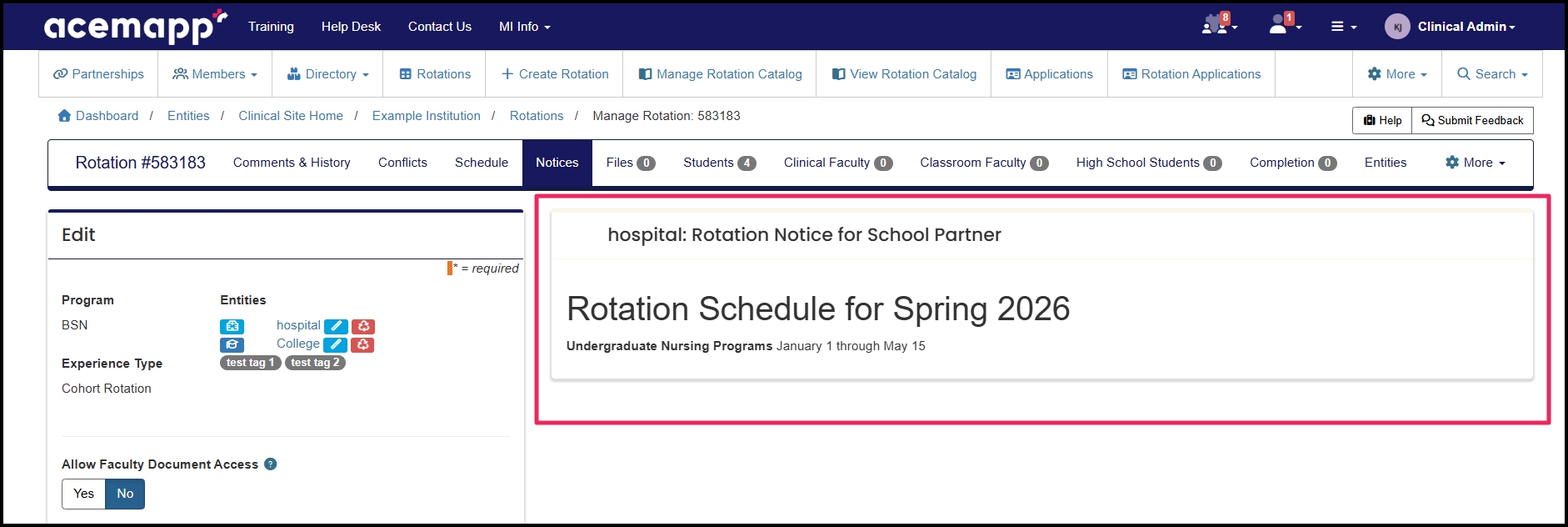 outlining the rotation notice text