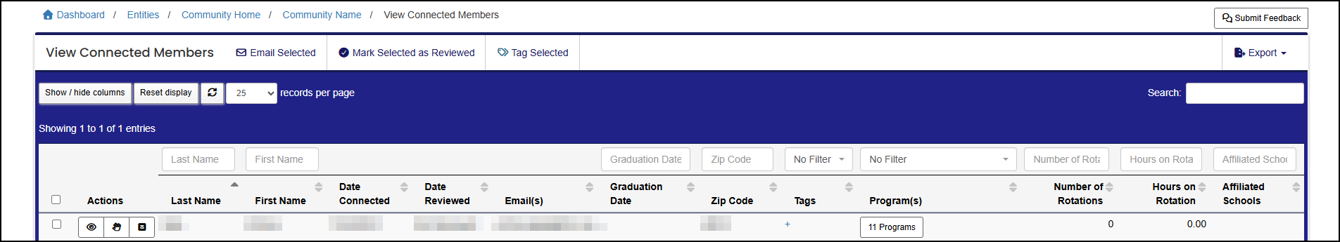 View Community Members table example.