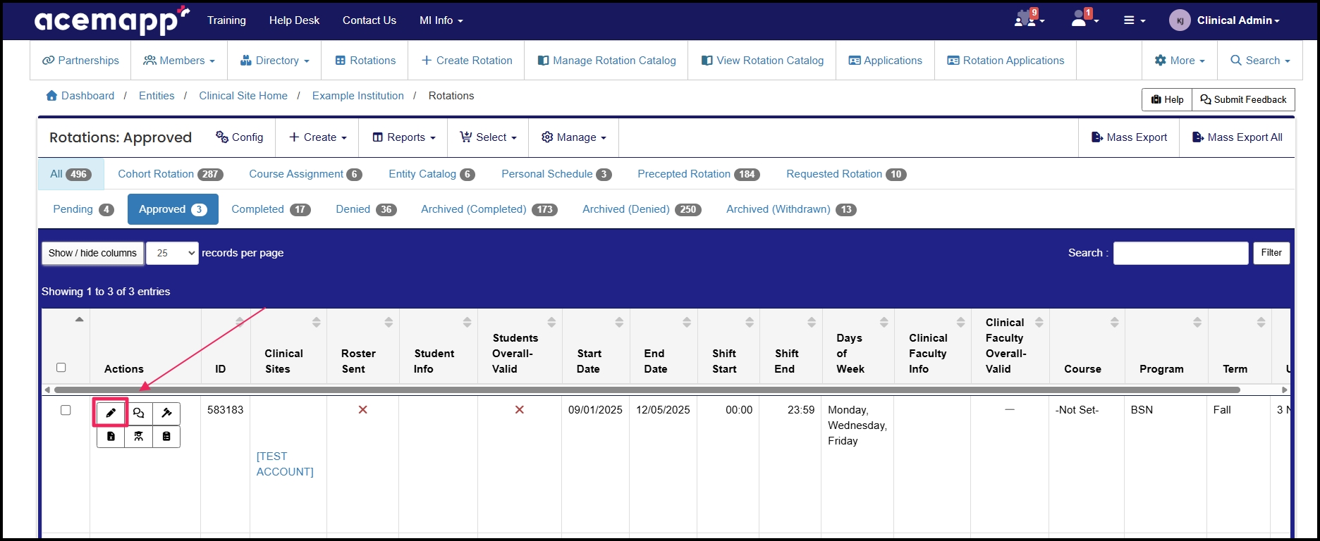 Rotation table pointing to rotation edit pencil icon