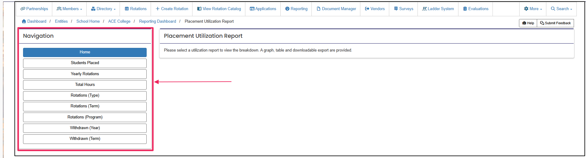 Placement Utilization report navigation panel is highlighted.