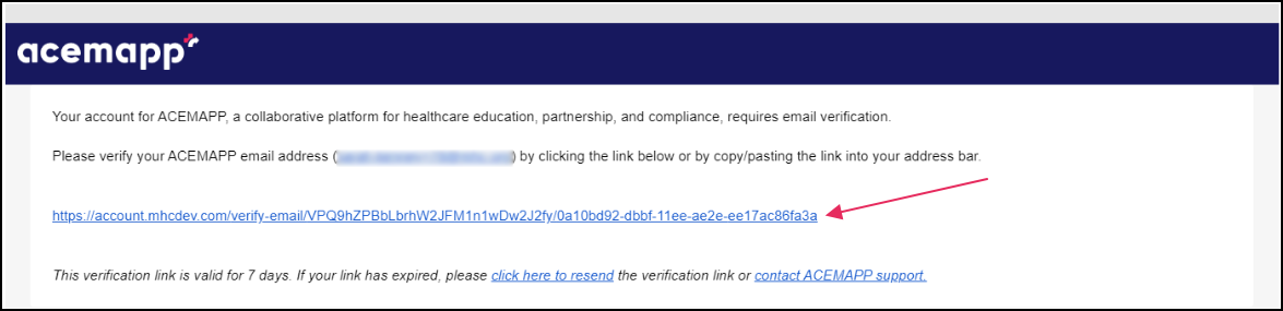 image shows email verification link