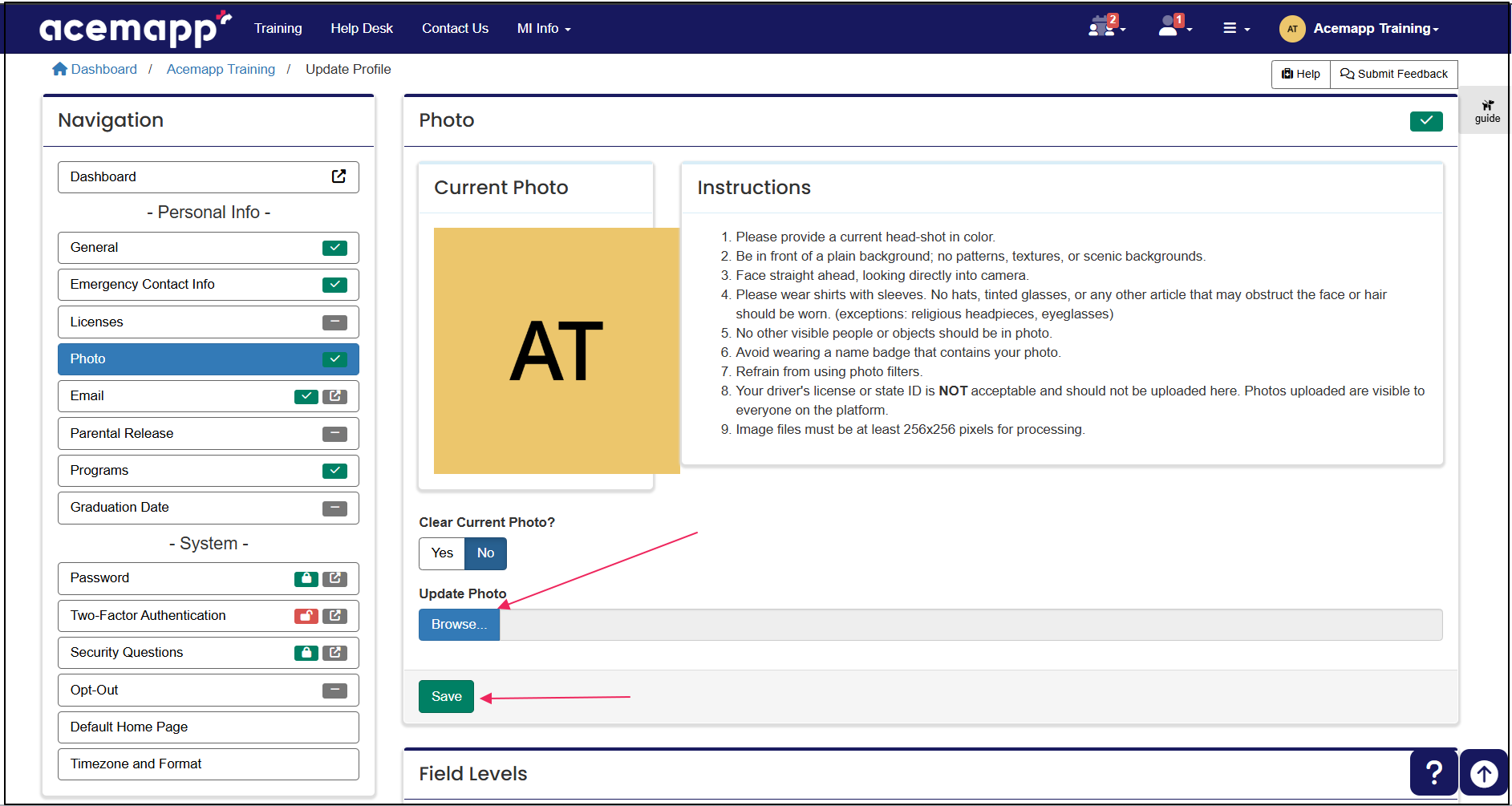profile photo upload page arrow pointing browse
