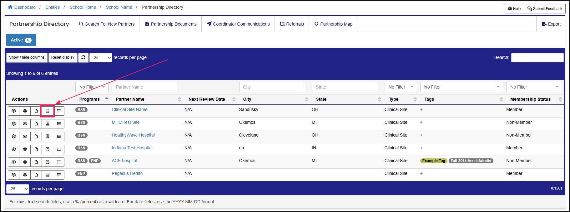 Partnership directory highlighting notes icon