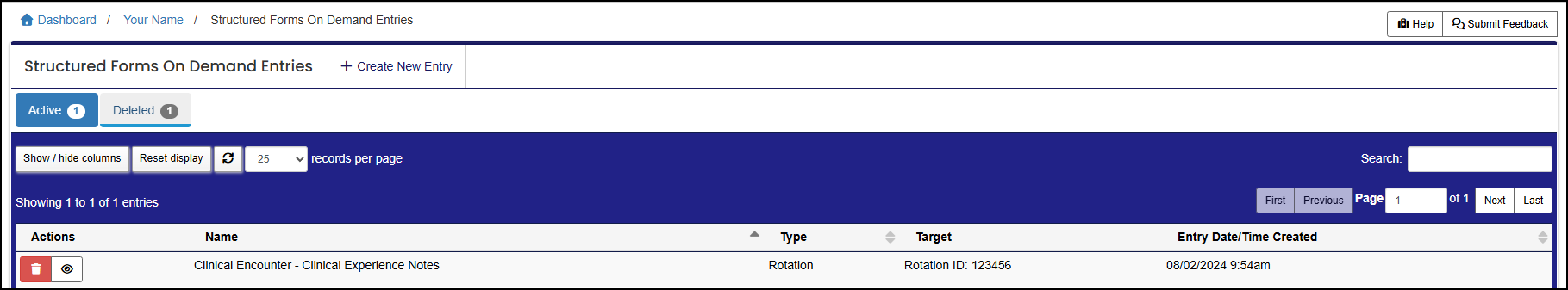 Structured Forms on Demand Entries table example