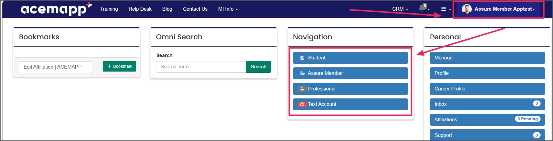 image shows to click member name from top right and navigation table