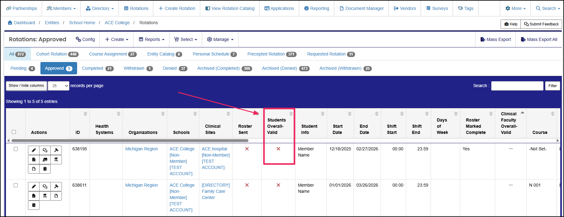 Students Overall Valid Column in the Rotation table