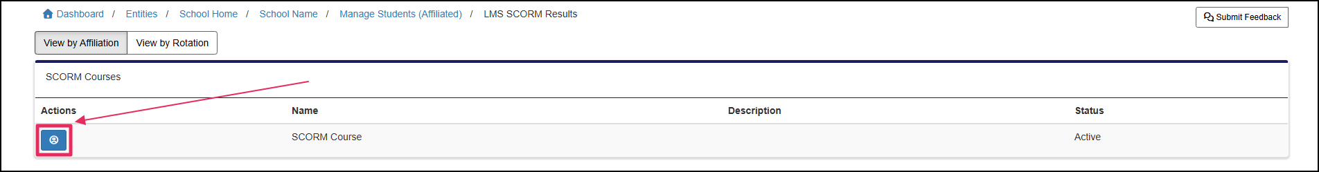 LMS SCORM Results page highlighting view results buttons.