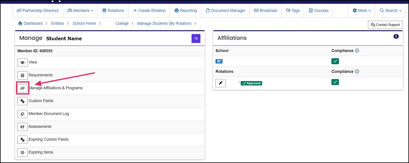 click Manage and Affiliations